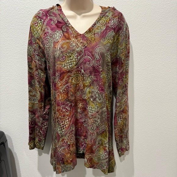 Soft Surroundings Floral Paisley Pull Over Hooded Sweater Size XS Boho Artsy - Picture 5 of 10